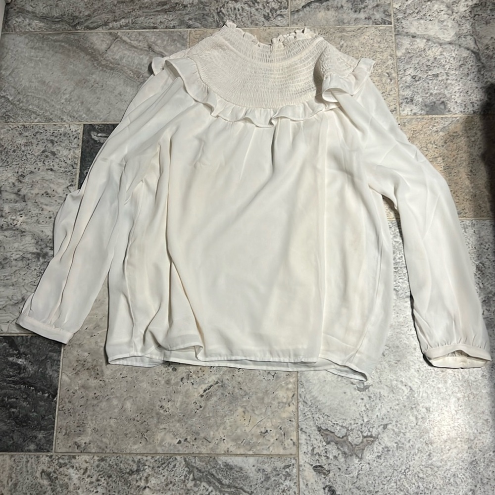 Anne Taylor Long Sleeve Cream Blouse